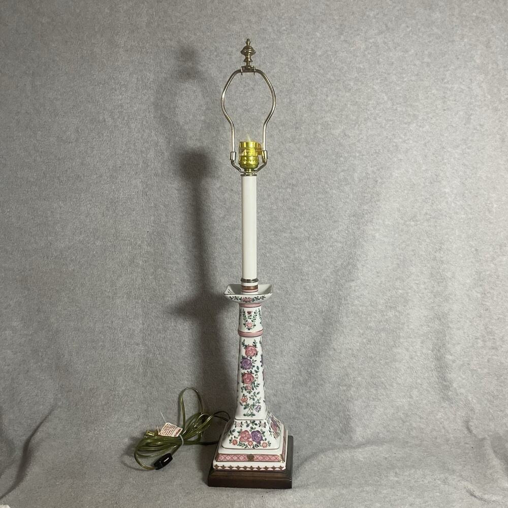 VTG Famille Rose Porcelain Lamp Pink and Purple Floral 28"